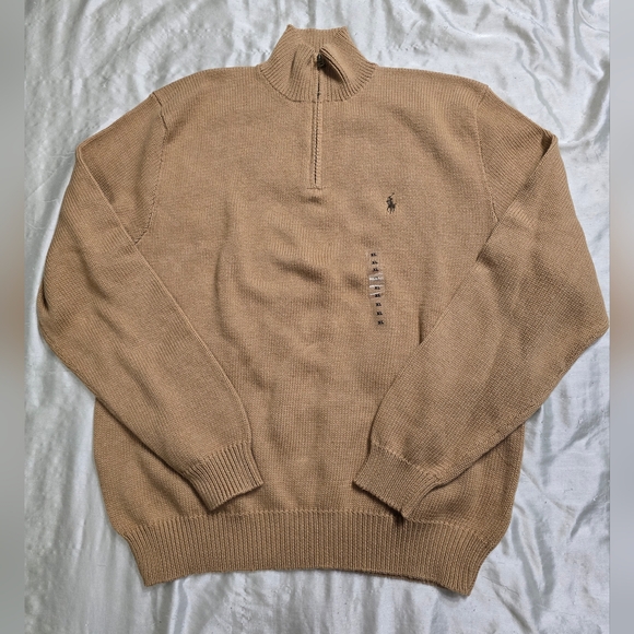 NWT Men's Polo Ralph Lauren Camel 100% Cotton Quarter Zip Sweater Size XXL
